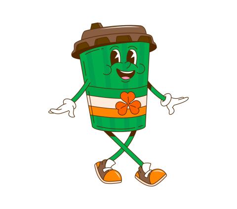 A walking mug in St. Patrick's day attire