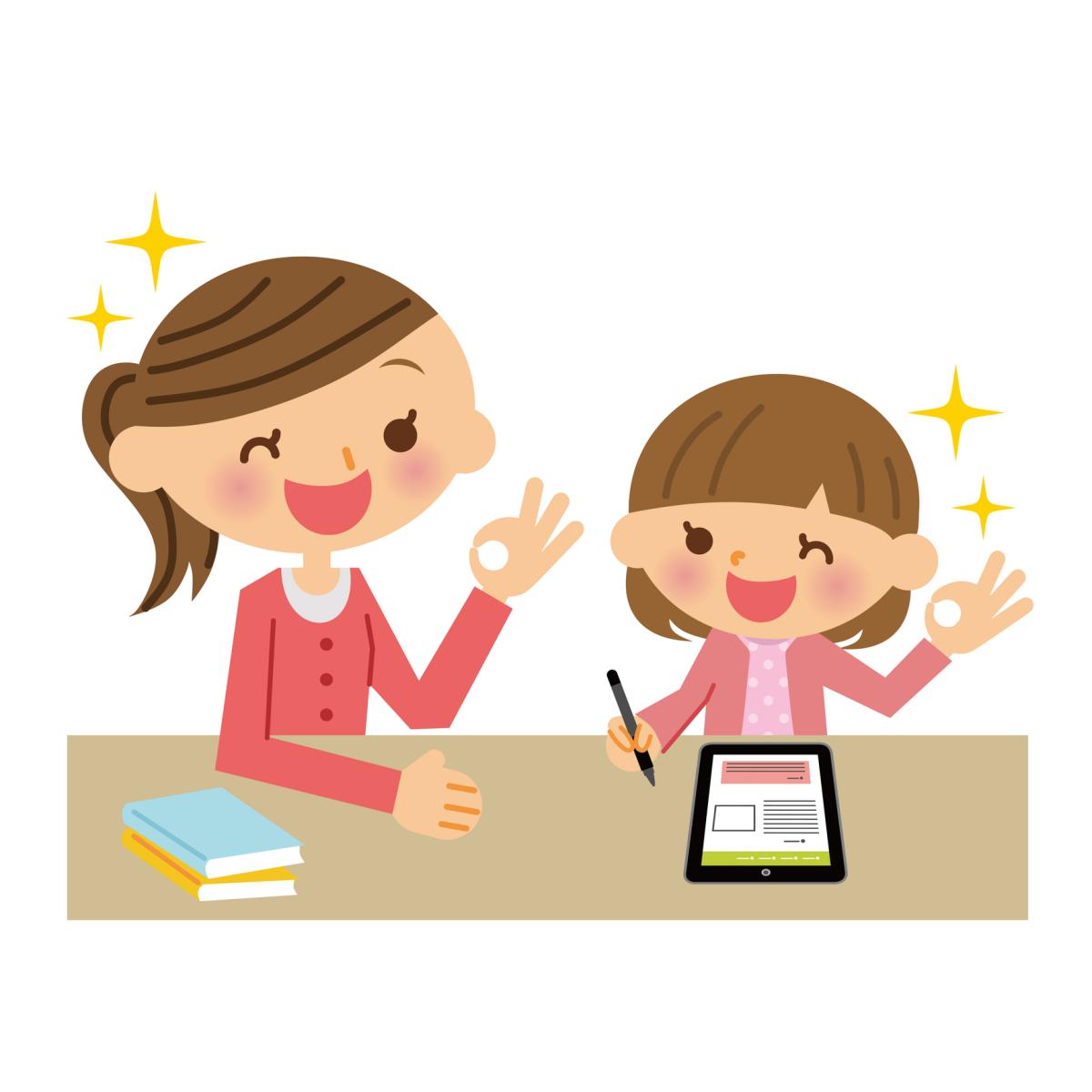 Parent and child engaging with tech